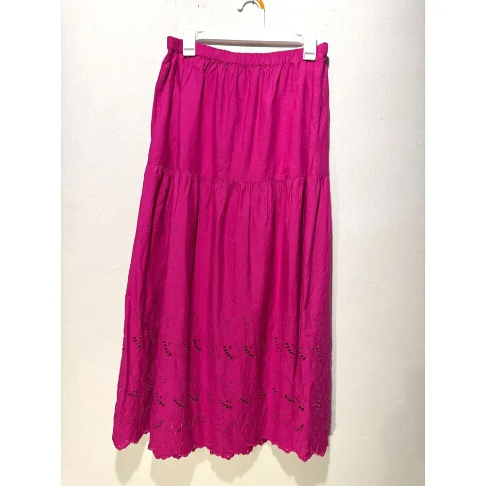 ST John Bay 100% cotton maxi skirt tiered embroidered spring summer women M